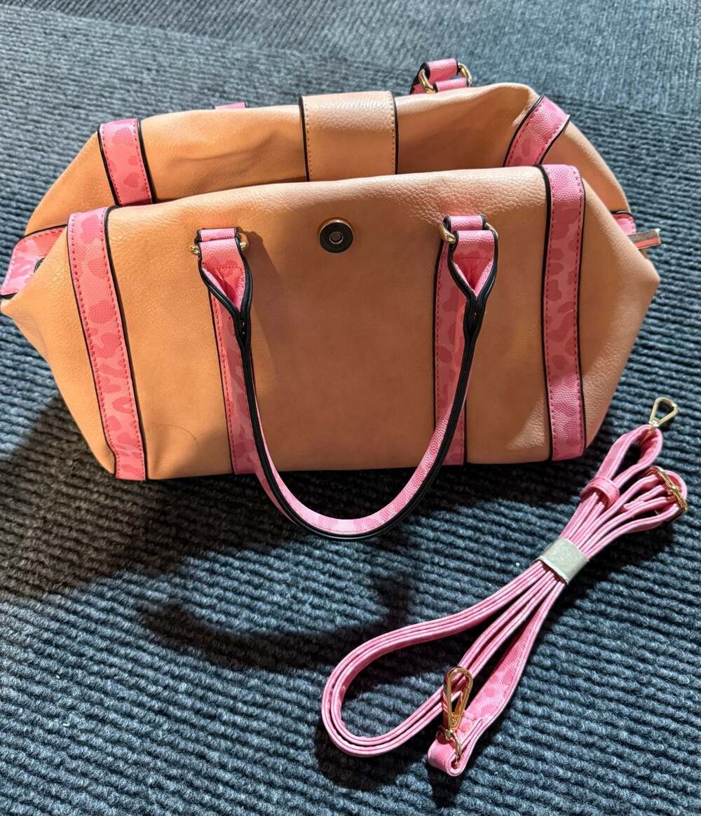 Unbranded Pink and Peach Faux Leather Satchel Handbag with Detachable Strap